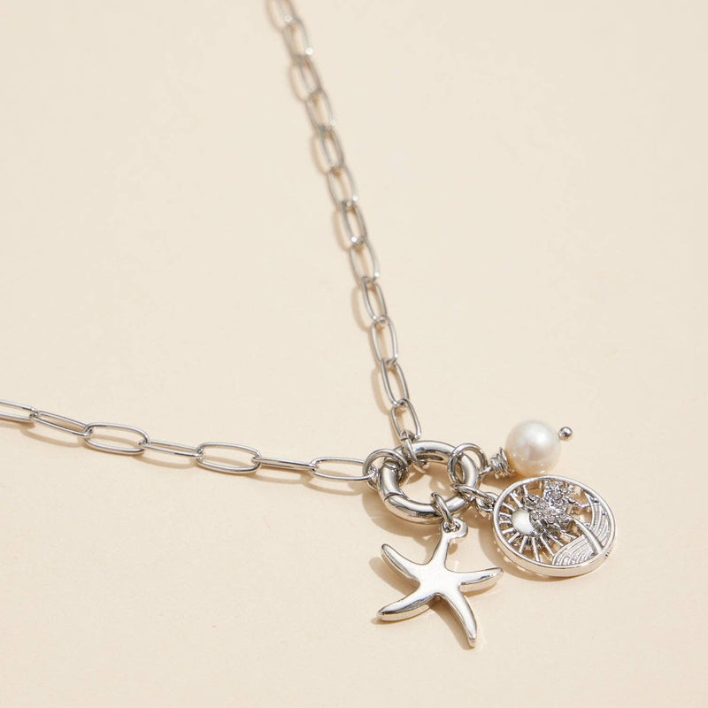 Gold Dipped Starfish Charm Necklace with Pearl Accent: Gold / One / 4DN18066