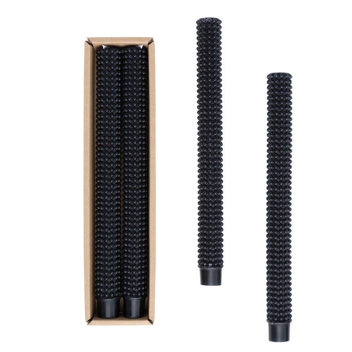 Black Hobnail Taper Candles in Box, Set of 2