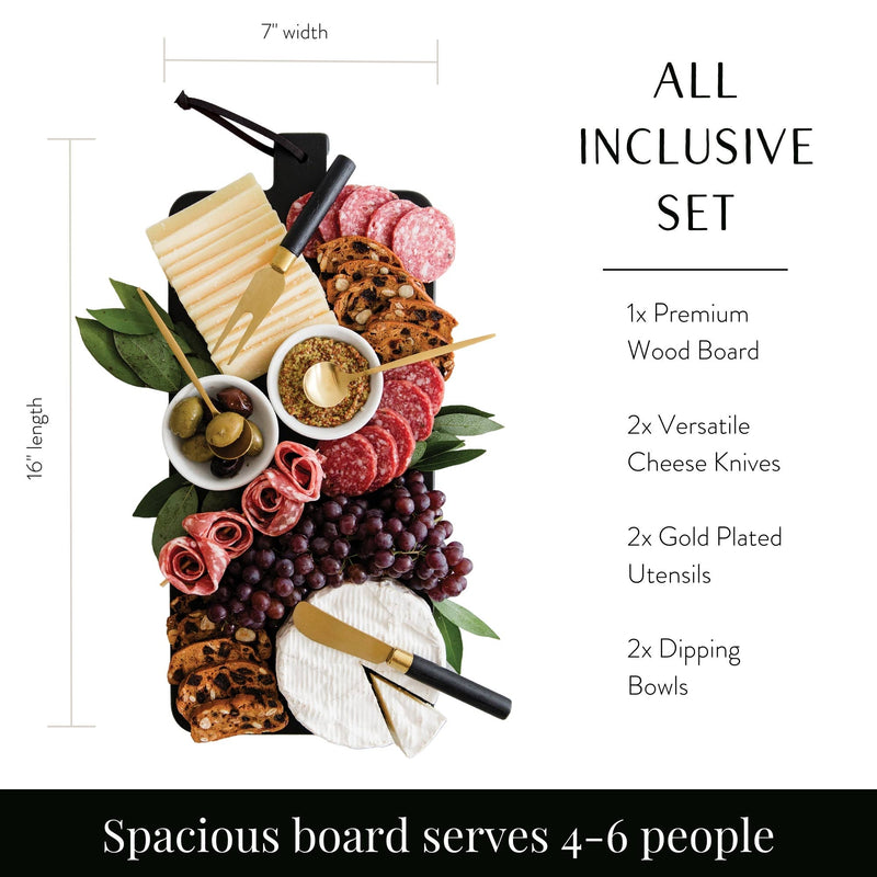 7 Piece Black Charcuterie Board Gift Set: Black