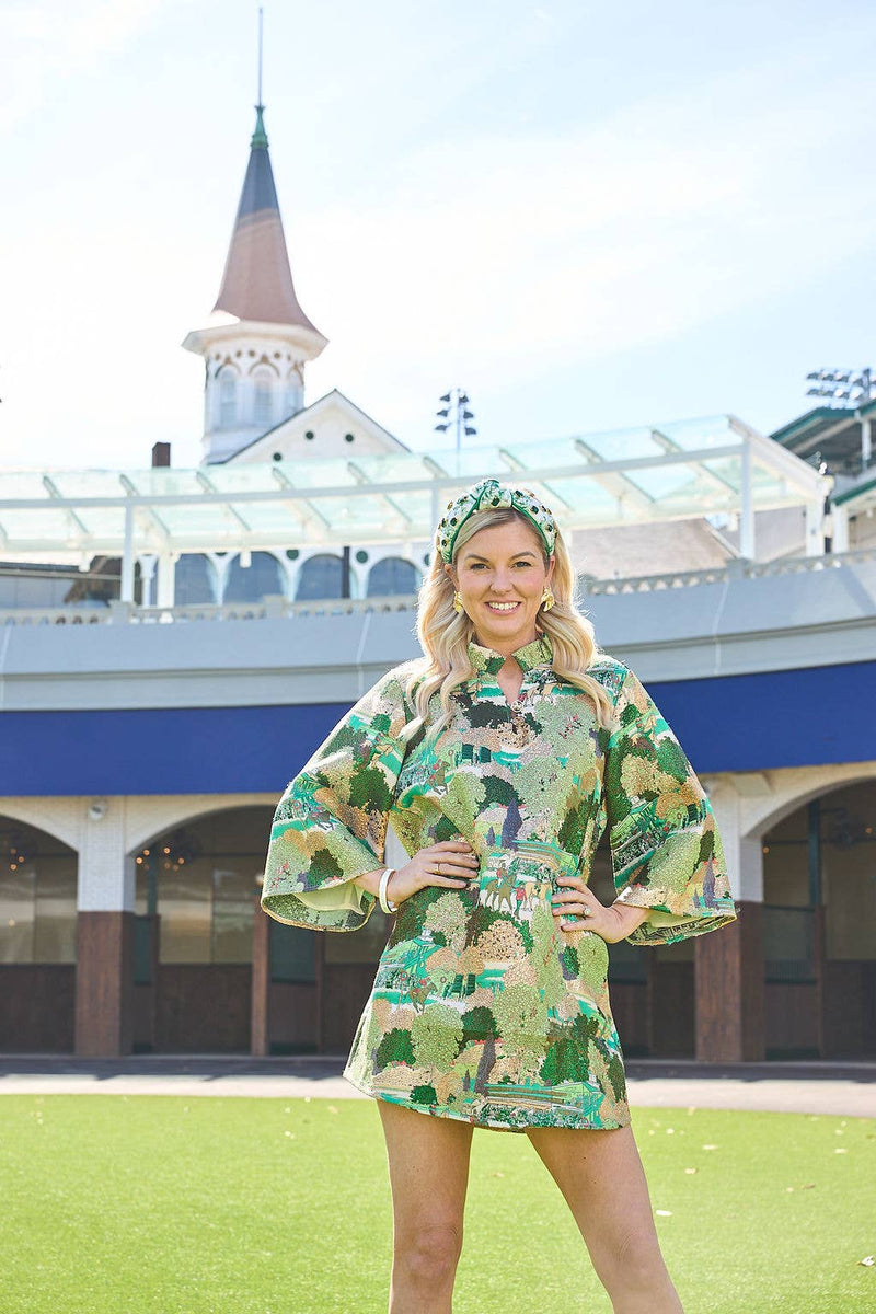 Kentucky Derby x Laura Ashley by Brianna Cannon Green Horse Race Caftan: Small/Medium