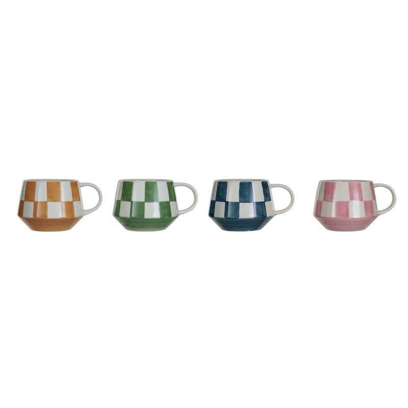 10 oz. Stoneware Mug w/ Check Pattern, 4 Colors