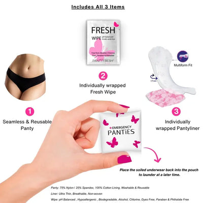 Women’s Spare Underwear Kit – Panty, Wipe & Travel Essential | PLUS