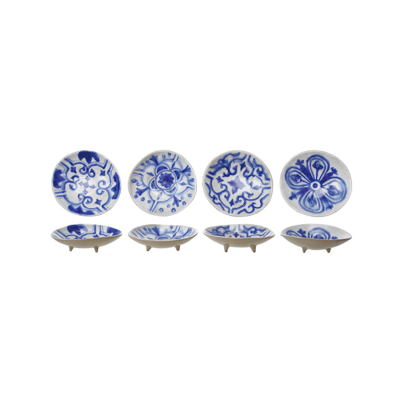 Hand-Painted Stoneware Footed Dish, 4 Styles (Each Will Vary)