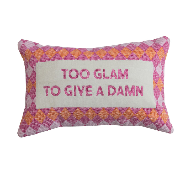 Cotton Velvet Embroidered Lumbar Pillow with Geometric Pattern