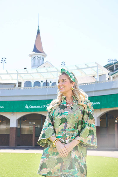 Kentucky Derby x Laura Ashley by Brianna Cannon Green Horse Race Caftan: Small/Medium