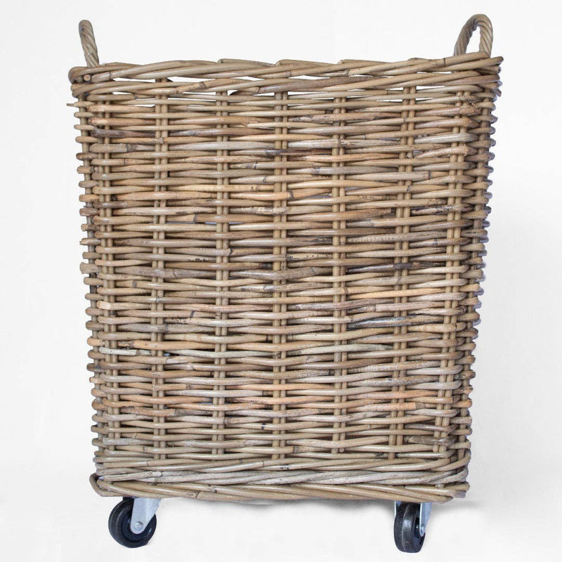 Rattan Square Storage Baskets on Wheels | 22" H