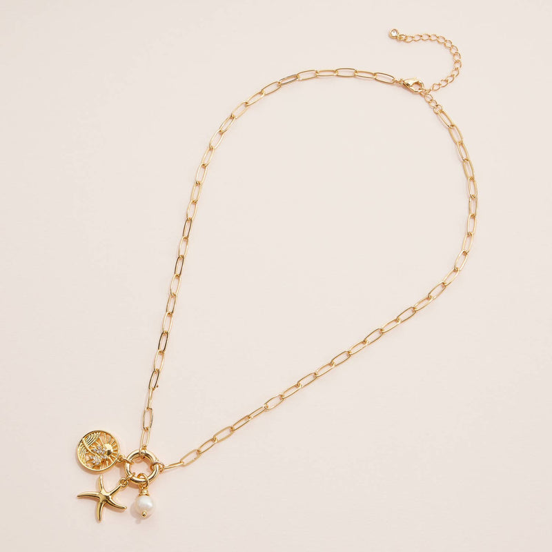 Gold Dipped Starfish Charm Necklace with Pearl Accent: Gold / One / 4DN18066