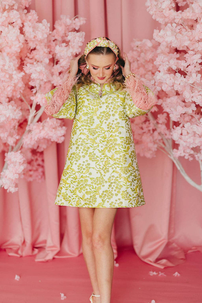BC Caftan -Chartreuse and Blush with Feathers : Large/XL