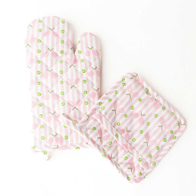 Pink Tennis Stripe Oven Mitt Set