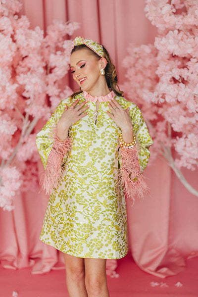 BC Caftan -Chartreuse and Blush with Feathers : Large/XL