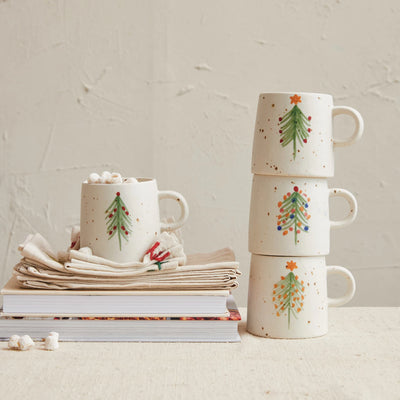 Hand-Painted Christmas Tree Mugs