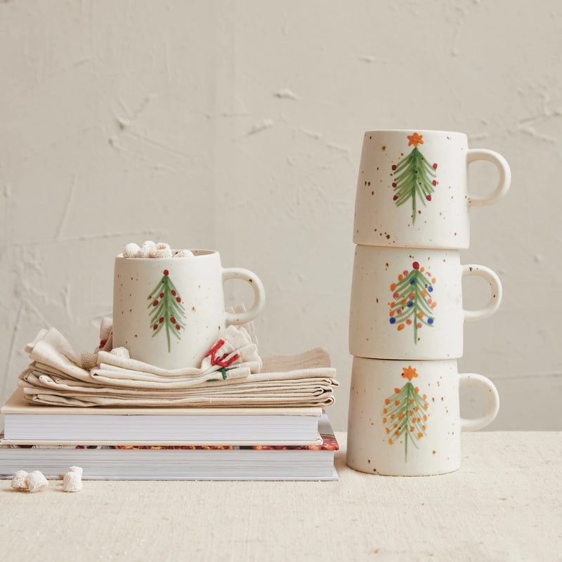 Hand-Painted Christmas Tree Mugs