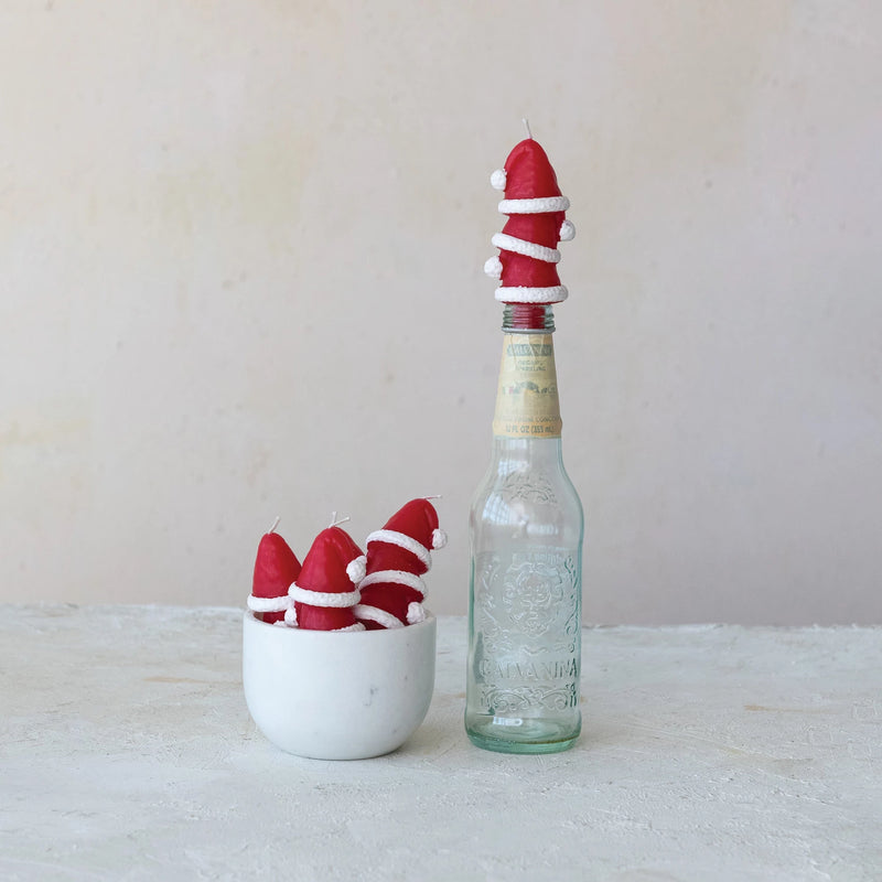 Unscented Santa Hat Taper Candles Set