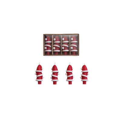 Unscented Santa Hat Shaped Bottle Taper Candles in Box, Set of 4