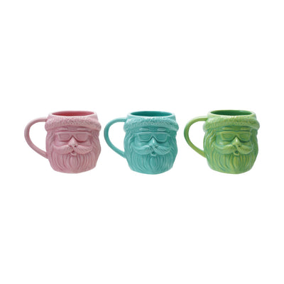 18 oz. Stoneware Santa Head Shaped Mug, 3 Matte Colors