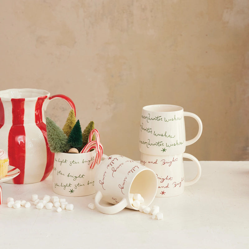 16 oz. Stoneware Mug with Holiday Saying, Cream Color, 4 Styles