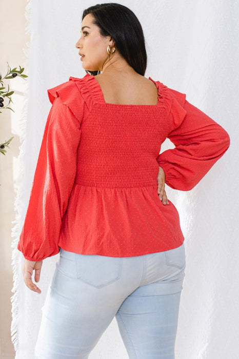 Coral Ruffle Smocked Blouse