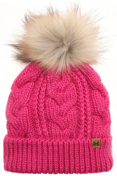 Women's Faux Fur Pom Beanie / Hot Pink