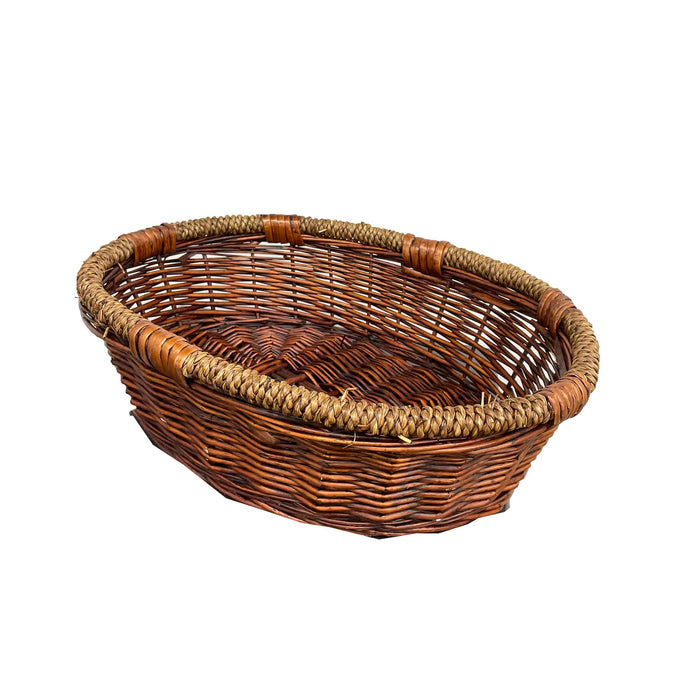 16" Oval Handmade Willow basket w/rope rim Dark brown finish