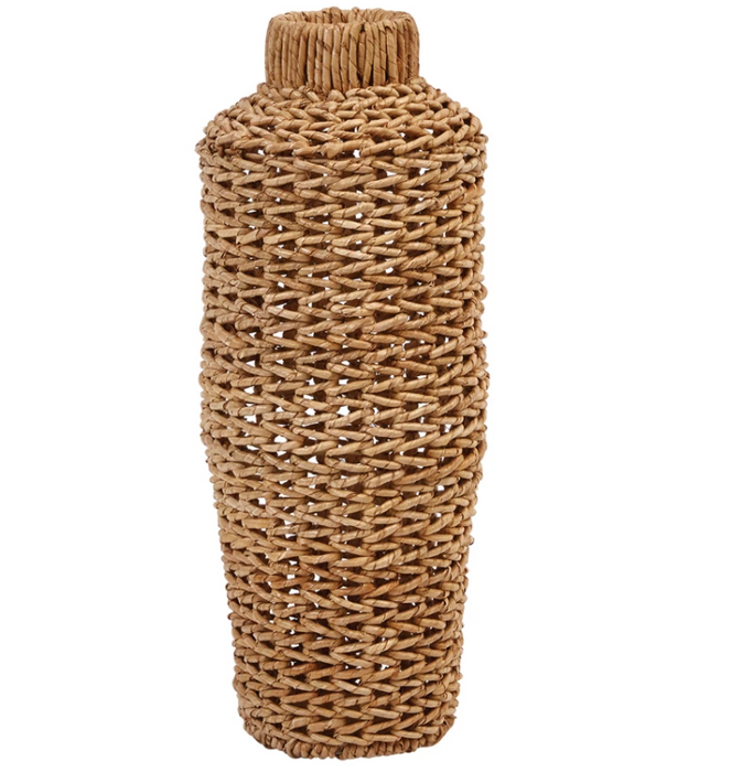 Hand-Woven Water Hyacinth and Rattan Floor Vase