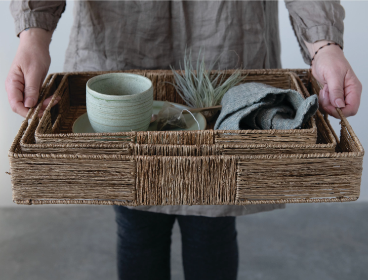Hand-Woven Trays with Handles