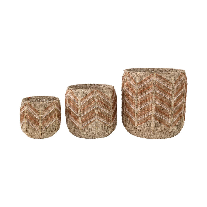 Hand-Woven Seagrass Baskets with Chevron Pattern