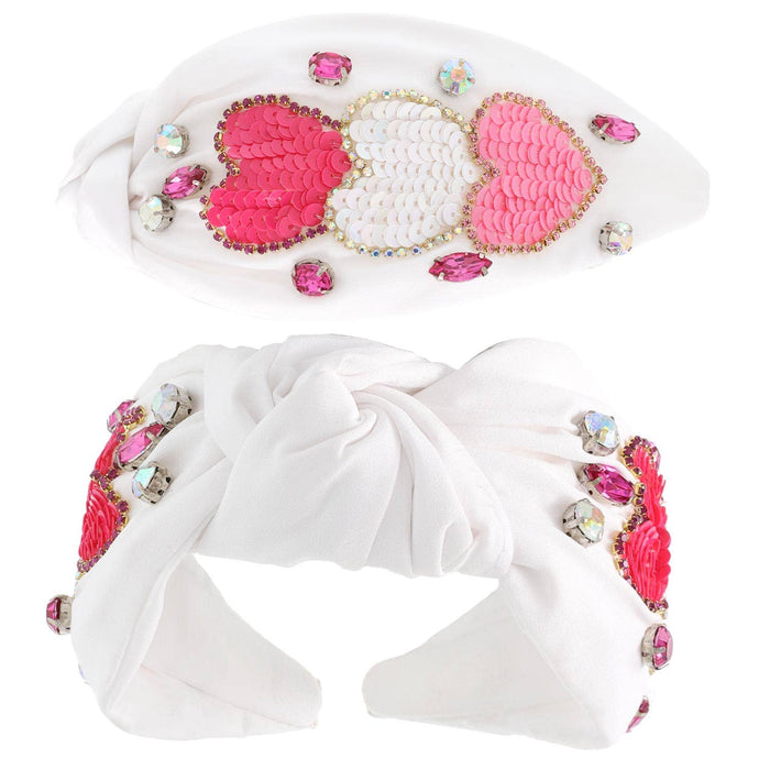 Valentines Day Sequin Hearts Jeweled Headband