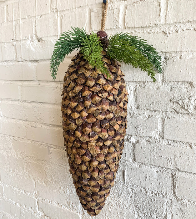 Pinecone Ornament with Foliage and Bells