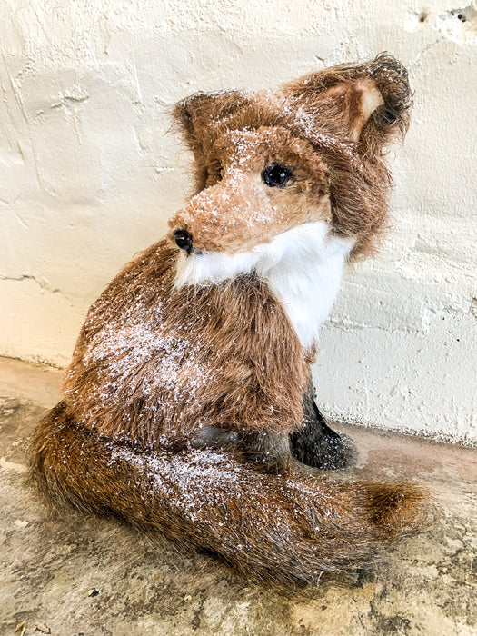 Faux Fur and Sisal Sitting Fox Figurine