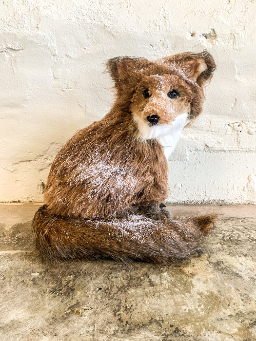 Faux Fur and Sisal Sitting Fox Figurine